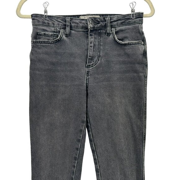 Free People Straight Slim Distressed Gray Raw Hem Ankle Denim Jeans Womens 25 - Picture 2 of 9